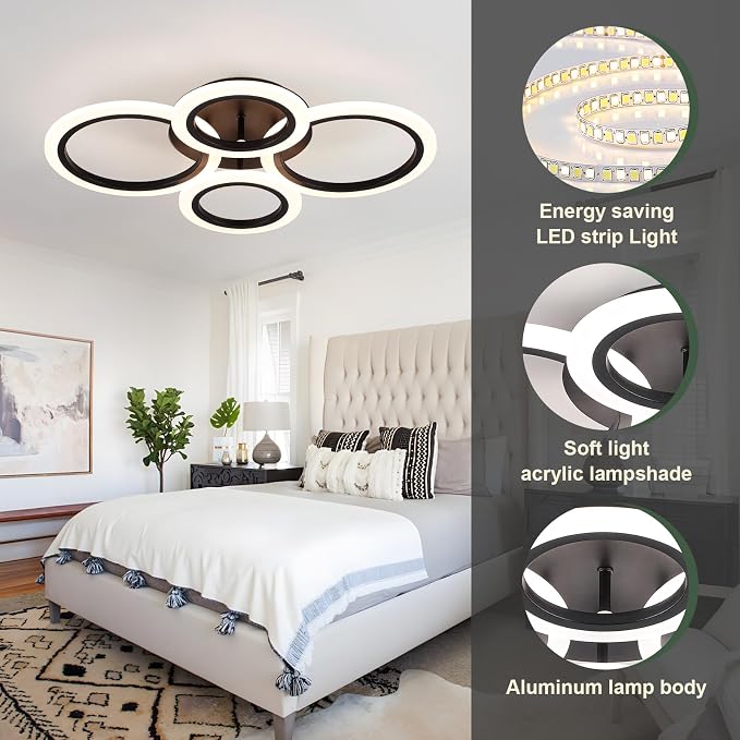 24" 40W Light Fixtures Ceiling Mount 1558LM Living Room Light Fixture | 3000-6500K Remote control APP Adjustable color temperature brightness Memory function Night light for Bedroom Kitchen Modern