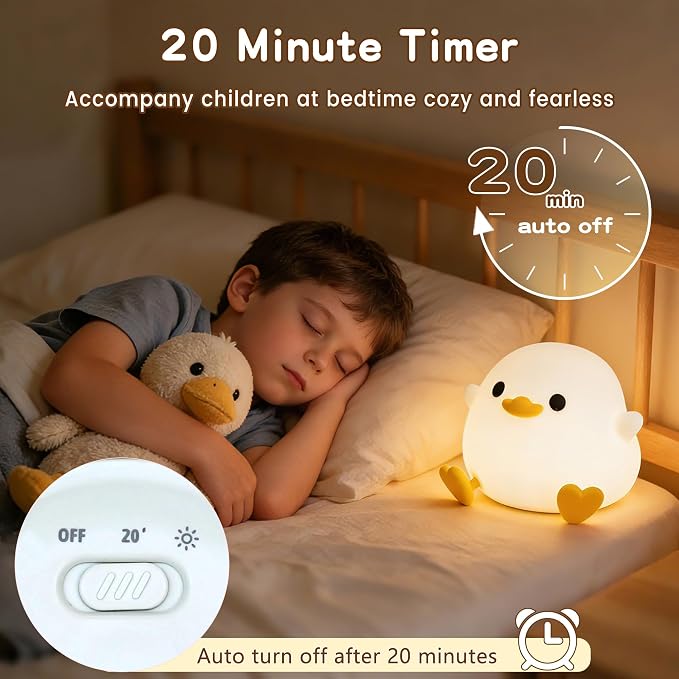 FAMIDUO Duck Night Light, Squishy Silicone Bedside Light for Baby Nursery | BPA-Free Silicone,Dimmable,20min Timer,Rechargeable Touch Light , Cute DoDo Ducky Lamp, Boys Girls Room Decor, Gift for Kids