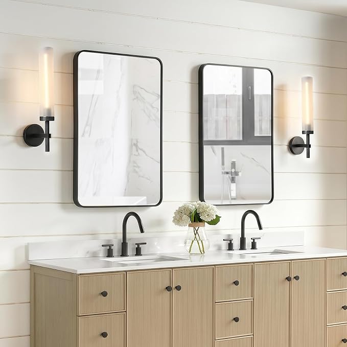 Black Knurled Wall Sconce, 20" Bathroom Wall Sconce 2Pc, Glass Tube and Brass Wall Sconces Lighting, Wall Light Mirror Sconces,Vanity Sconce Lights for Bath, Bedroom, Living Room, Hallway