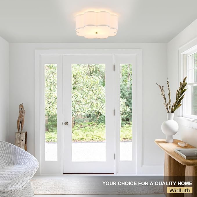 17.72" Gold Drum Ceiling Light, 3-Light Semi-Flush Mount | Linen Drum Shade, Gold Metal Frame, Modern Design for Laundry Rooms, Kitchens, Basements, and Bedrooms; E26 Base