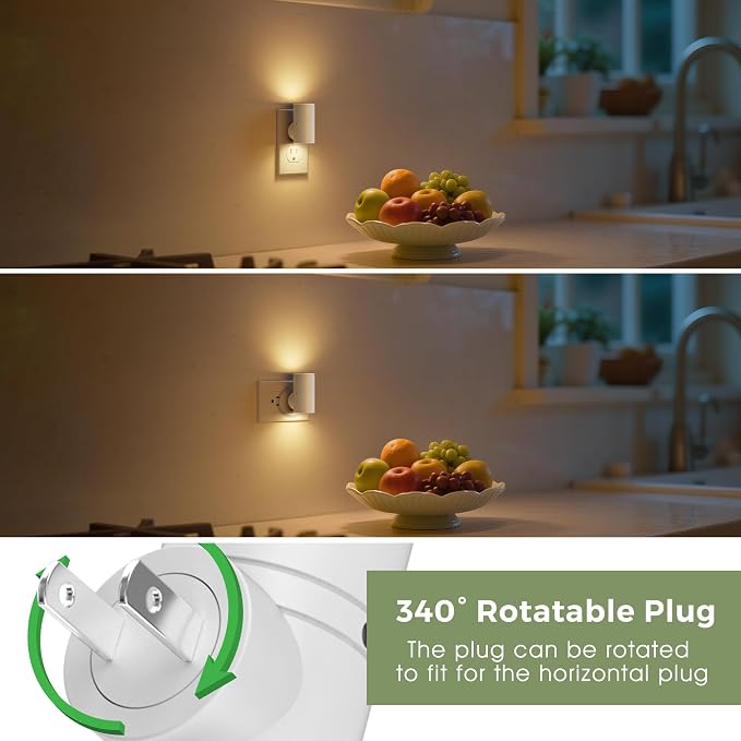 L LOHAS LED Night Light, Night Lights Plug into Wall, Dimmable Nightlights | 50/100LM,Soft White 3000K,Light Sensor, Mini Rotating Nightlight Plug in, Adults Hallway Bedroom Bathroom[White Shade,2 Pack]