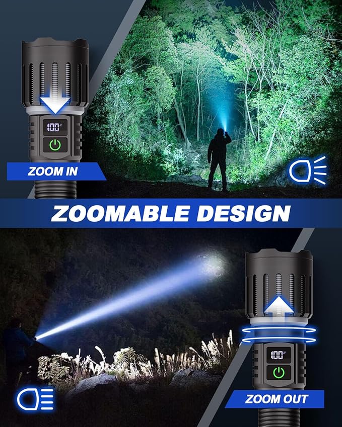 Victoper Rechargeable Flashlight, Titanium 5 Modes Zoomable Flash Light, Bright Real 1500 High Lumens Flashlights, LED Power Display Tactical Flash Lights Holster for Camping Hunting Essential Men