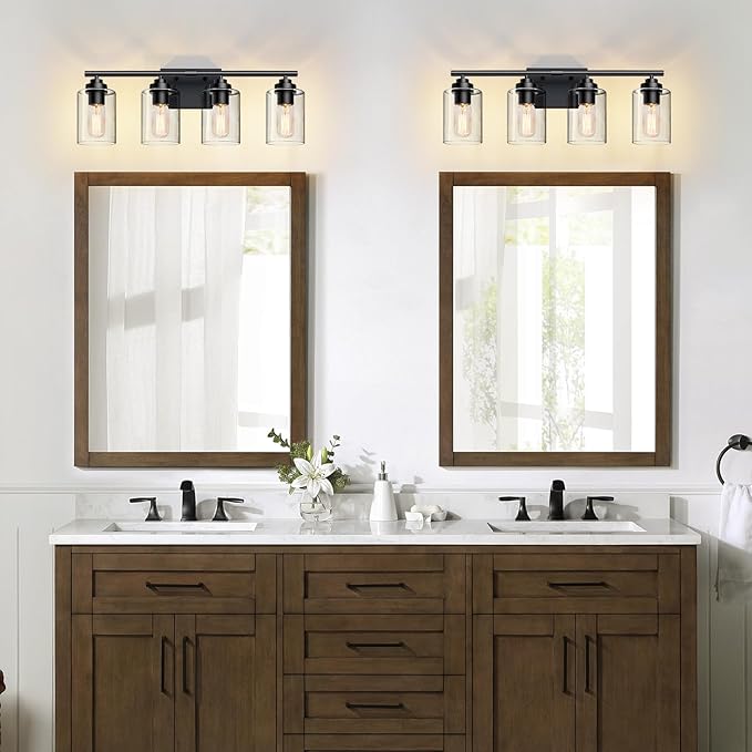 Bathroom Vanity Lights Over Mirror,Bathroom Light Fixture Wall Sconce Lighting for Bedroom,Living Room (Black, 4-Light)