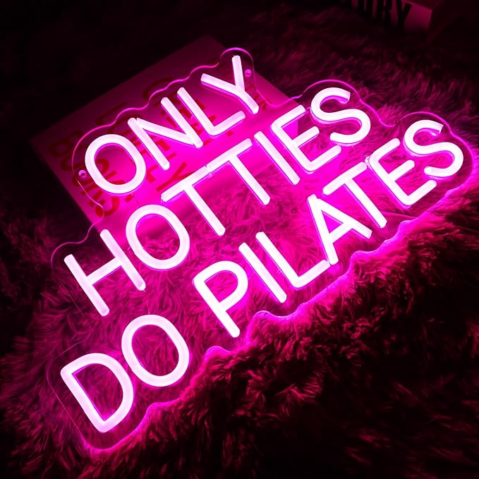 Only Hotties Do Pilates Neon Sign for Wall Decor Dimmable Pink Led Sign for Pilates Studio, Gym Neon Light for Sport Club Yoga Meditation Studio Party Business Wall Art