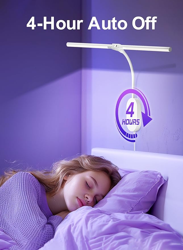 Wall Mounted Reading Light, Book Lights with 2 Heads Ultra Long LED Bars, Bedside Reading Lamps for USB Output, Bright 5 Dimmable with 360° Gooseneck 4 Hour Auto Off Bed Headboard Lights