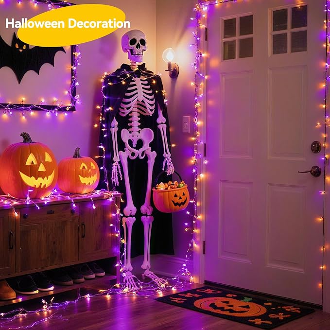 LitHome 4 Pack Halloween Fairy Lights Battery Operated Each 20FT 60 LED | Purple and Orange Twinkle Lights with 2 Modes Indoor, Waterproof Led Fairy String Lights for Party Wreath Garland DIY Decor