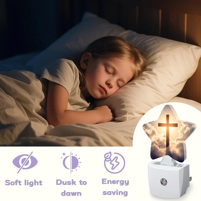Night Light,Cross Night Lights Plug into Wall Cloud Sunset Decorations for Bedroom Bathroom,Dusk to Dawn Sensor Kitchen Hallway Stairs Energy Efficient Desk Lamp