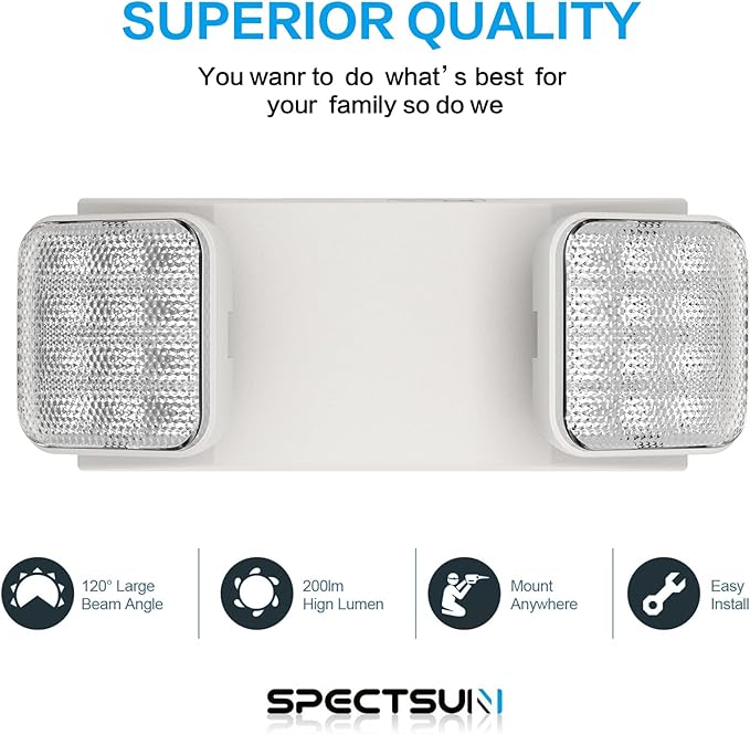 6 Packs Led Emergency Lights for Business, with Battery Backup,Hard Wired, UL 924 Certified,AC 120/277V,Two Head Adjustable LED Emergency Lighting.