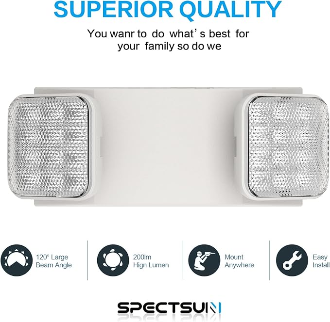1 Pack Commercial Emergency Light with Battery Backup, Emergency Lights for Business-Hard Wired, UL 924 Certified,AC 120/277V,Two Head Adjustable LED Emergency Lighting.
