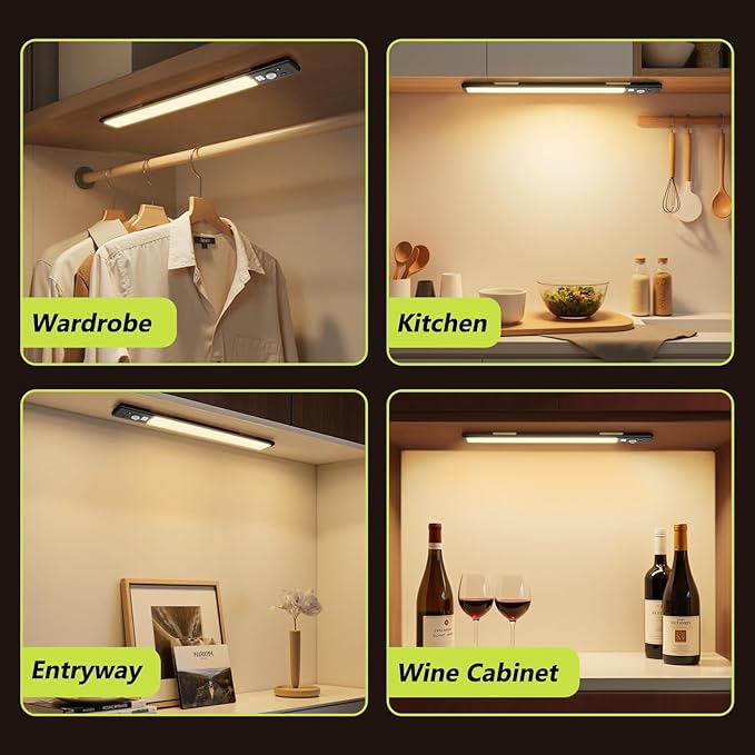 2 Pack 12" Under Cabinet Lights with Digital Display,2200mAh Rechargeable Motion Sensor Light Indoor,3 Color Temperatures, Magnetic Dimmable Closet Lights, Under Counter Light for Kitchen