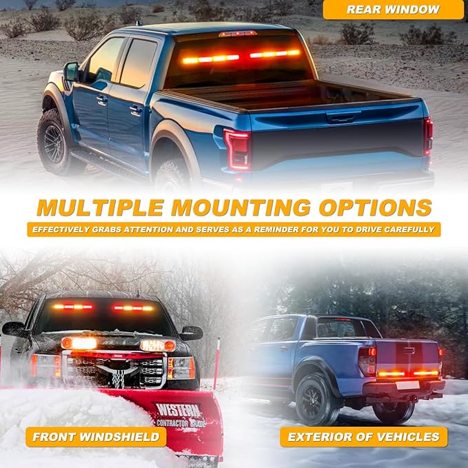 2 in 1 LED Emergency Strobe Light Bar Windshield Traffic Advisor Visor Safety Warning Hazard Flashing Lights for Firefighter Police Trucks Vehicles 2x17.7, Amber/Red