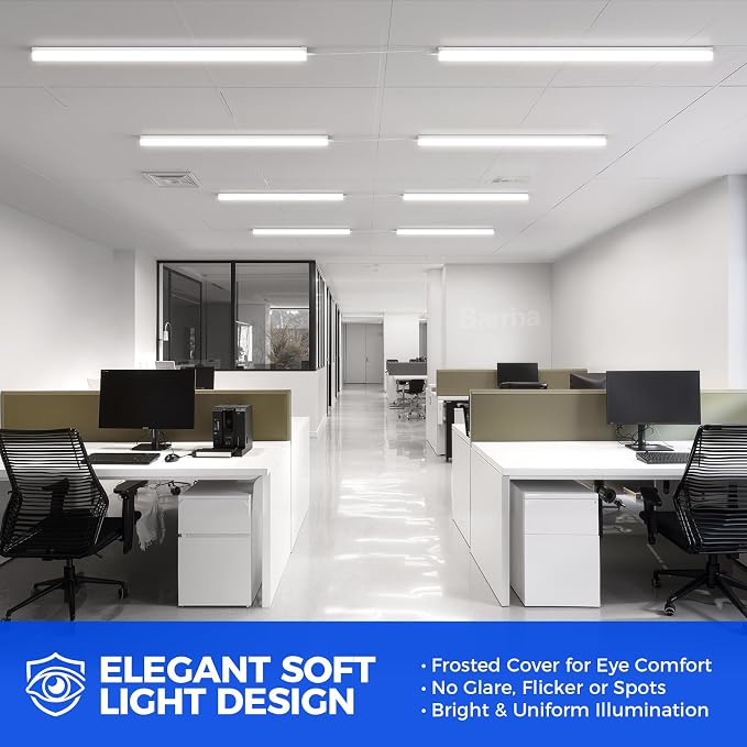 Barrina LED Shop Lights 4FT for Workshop, Garage, 45W 5000LM 5000K, 6 Packs | 4Foot for Warehouse Basement Kitchen and Workbench, Hidden Wiring, Ceiling Mount, with ON/Off, Linkable to 4, Frosted Cover