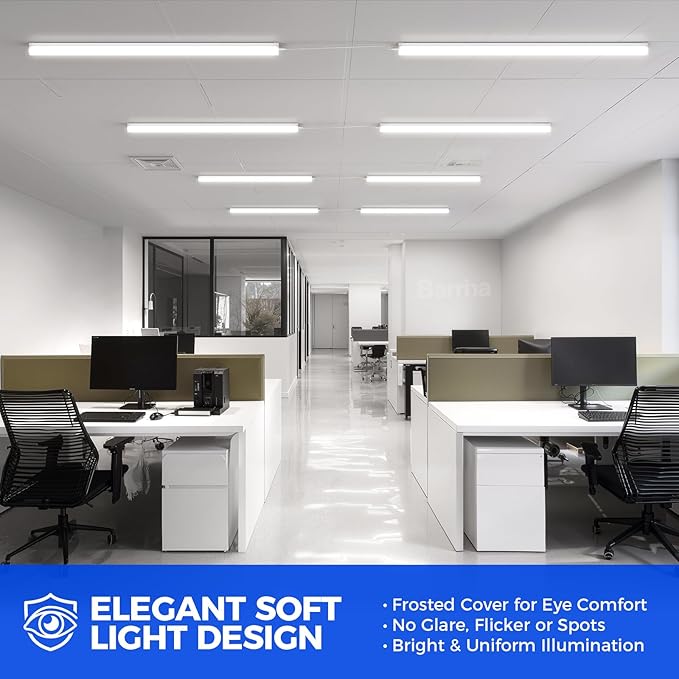 Barrina LED Shop Lights 4FT for Workshop, Garage, 45W 5000LM 5000K, 2 Packs | 4Foot for Warehouse Basement Kitchen and Workbench, Hidden Wiring, Ceiling Mount, with ON/Off, Linkable to 4, Frosted Cover