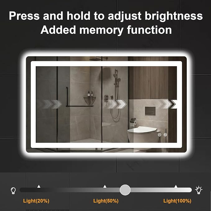 LED Bathroom Mirror with Lights, 24 x 40 Lighted Vanity Wall Mirror | Backlit and Frontlit, Anti-Fog, Dimmable 3 Colors, Shatter-Proof Tempered Glass, Memory Function, Plug-in/Hardwired