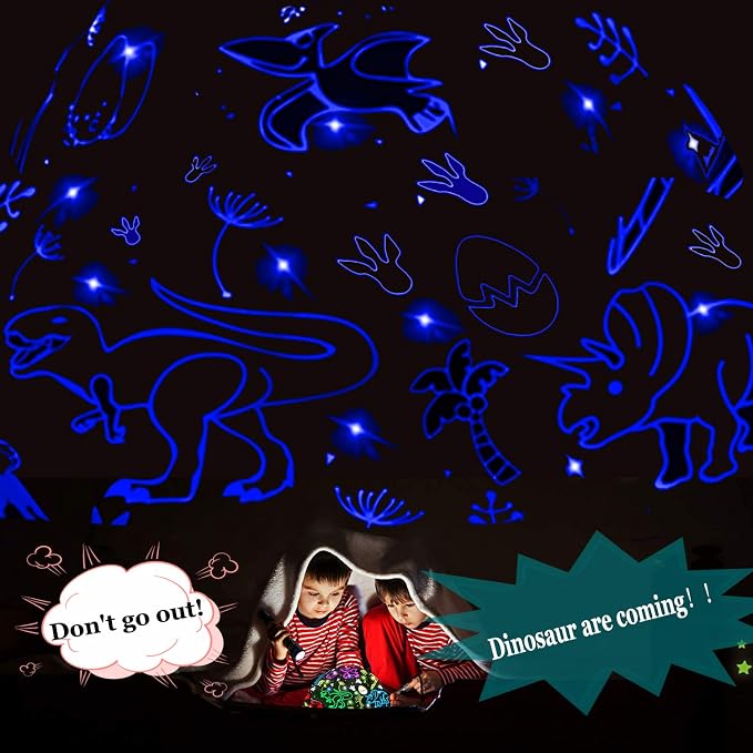 Night Light for Kids, 2-in-1 Dinosaur & Starry Sky Kids Night Projector, 360° Rotating Silent Star Night Light with USB Cable, Color Changing Toddler Room Decor, Gifts for 3-8 Year Old Girls Boys