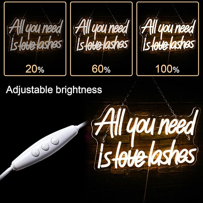 WLHOPE All you need is Lashes Neon Sign, Warm White Led Neon Signs for Wall Decor, Lash Neon Signs Letter Neon Lights for Bedroom Bar Party Girls Room Nail Room Salon, Lash Room Decoration