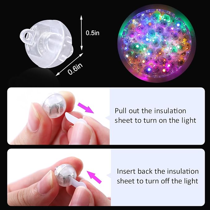 ZGWJ 50PCs Colorful Balloon Lights Mini, Battery Powered, Long Standby Time Waterproof Tiny Led Round Flash Light for Paper Lantern Balloon Party Easter Eggs Wedding Christmas Halloween Decorations