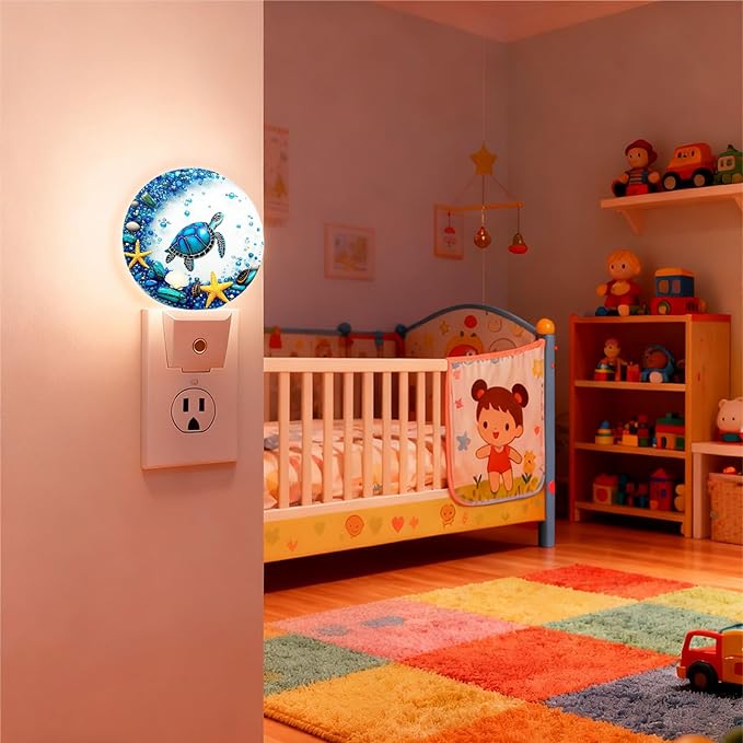 Mugod Underwater Scene Plug-in Nightlights Sea Turtle Starfish and Seashells Night Light Plug into Wall with Dusk-to-Dawn Sensor LED Lighting 0.5W Sleep-Friendly