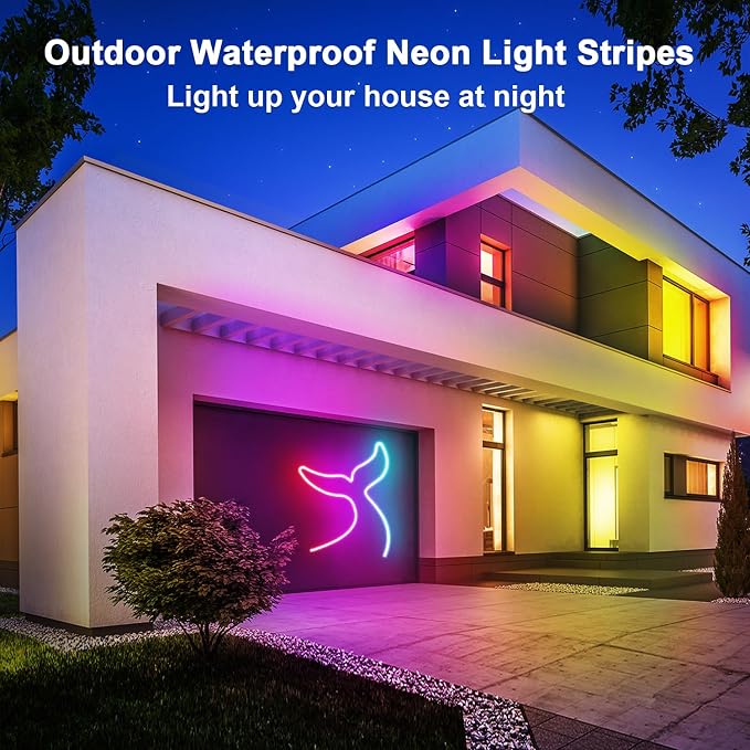 65.6FT LED Neon Rope Lights,24V RGB LED Neon Lights with Remote/APP Control,IP65 Waterproof Flexible Neon LED Strip Lights for Bedroom Room DIY Decoration（with Snap &Screws） | IP65 Waterproof Flexible RGB LED Neon Rope Lights for Bedroom Room DIY Decor...