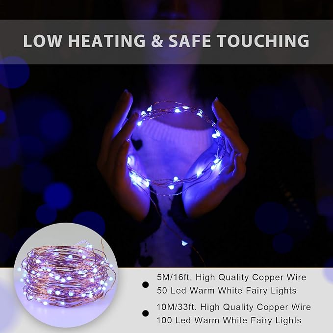 Ariceleo USB Powered Fairy Lights, 100 led 33 ft. USB Plug in Copper Wire USB String Lights for Bedroom Christmas Decoration Wedding Party Firefly Lights (Blue,1 Pack)