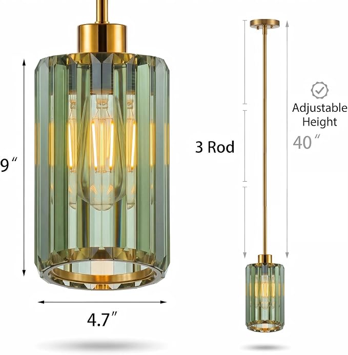 Modern Olive Green Fluted Glass Pendant Light 2 Pack - Thick Ribbed Glass with Warm Glow, Adjustable E26 Hanging Lamp for Kitchen Island & Dining Room