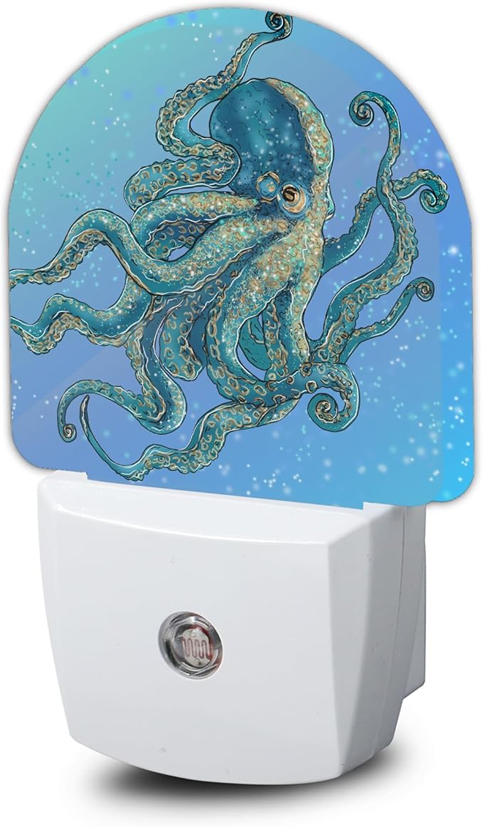 Blue Octopus Night Light, Night Light Plug into Wall with Dusk to Dawn Sensor, LED Lamp Energy Saving Lights for Men Women Boys Girls,Lamp for Bedroom Bathroom Hallway
