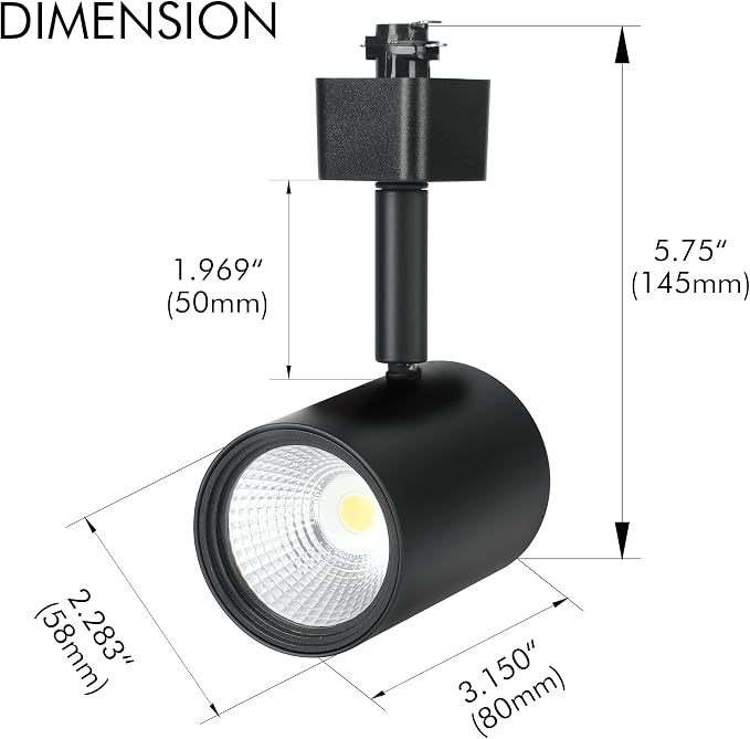 CLOUDY BAY LED Track Lighting Heads,3000K/4000K/5000K Selectable,Dimmable 8W,CRI90+ True Color Rendering Adjustable Tilt Angle Track Light,Black,Halo Type,Pack of 6