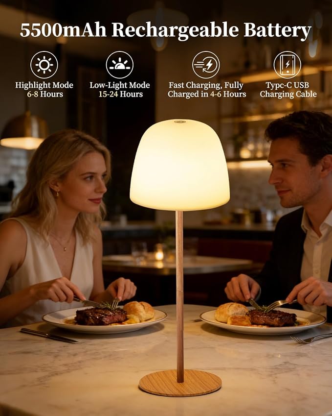 CHLORANTHUS Cordless Shower Lamp Waterproof, Cordless Lamp with 5500mAh Battery, Rechargeable Portable Lamp, Touch Dimmable Desk Light for Bathroom, Outdoor, Kitchen, Camping, Patio