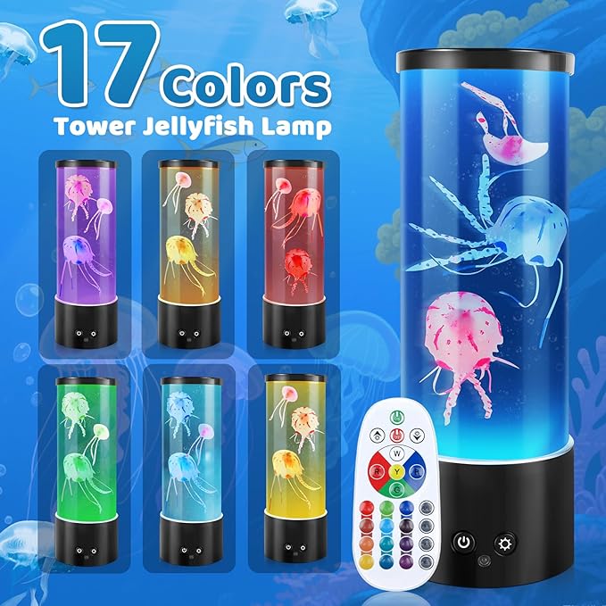 Jellyfish Lamp, Mothers Day Gifts, Table Lamp Jelly Fish Tank for Room Decor, Night Light for Relaxation and Sleep, Birthday Gifts for Women, Girls, Kids and Men
