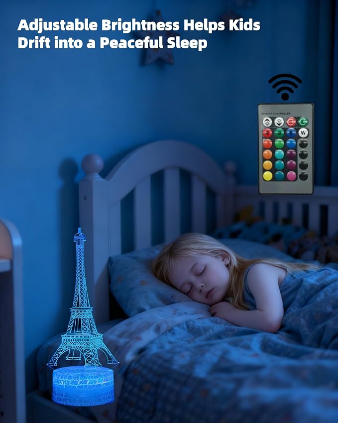 Eiffel Tower Night Light, 2 Patterns, Paris Themed 3D Illusion Lamp | 16 Color Changing, Dimmable, Touch & Remote Control, Arch of Triumph Bedroom Décor, Birthday Christmas Gift Dad Mom Kid