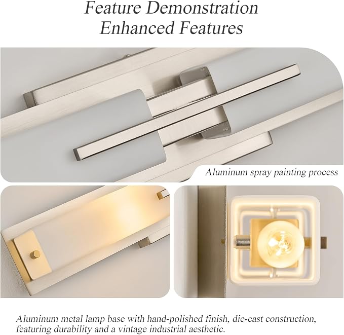 VitaLink 24” Bathroom Vanity Light, Satin Nickel 2-Light Frosted Glass Wall Lights for Bathroom Hardwired Wall Mount Lighting Fixtures for Living Room Bedroom E12