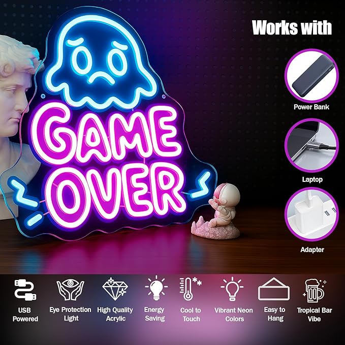 Gamer Neon Sign Blue Pink Led Light Signs Letter Neon Lights Bar Signs for Wall Decor USB Light Up Sign for Boys Gift Bar Man Cave Party Club Gaming Room