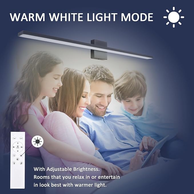 Ralbay 24in Dimmable Black Vanity Light with Remote Control Color Temperature Adjustable 20W Modern LED Bathroom Lighting Fixture