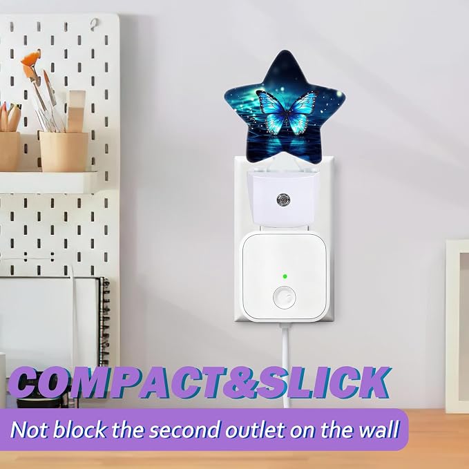 Night Lights Plug Into Wall Decorative,Blue Butterfly Nightlights for Kids Bedroom, Fantasy Energy Efficient Dusk-to-Dawn Sensor Sleep Friendly Lamp for Nursery Bathroom