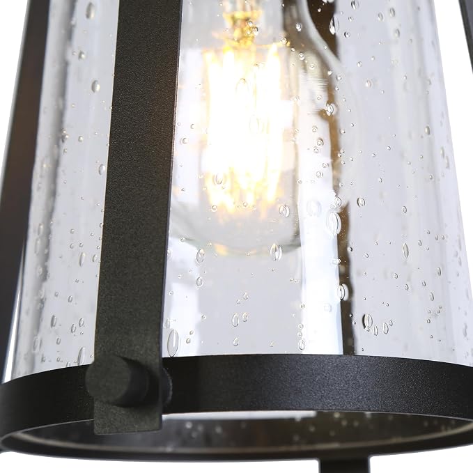KSANA Pendant Light Kitchen Island, Black Pendant Hanging Light with Seeded Glass Farmhouse Rustic Pendant Light Fixtures for Dining Room Hallway