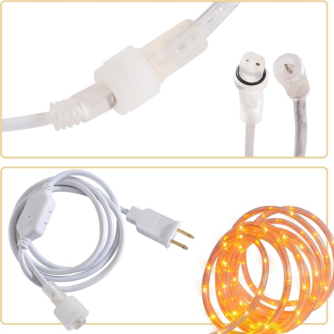 50ft Orange Rope Lights, Connectable for Indoor & Outdoor,110V Transparent Flexible Tube Lights,Waterproof Clear LED Rope Lighting for Outside, Deck, Patio, Pool, Camping, Bedroom Decor Landscape