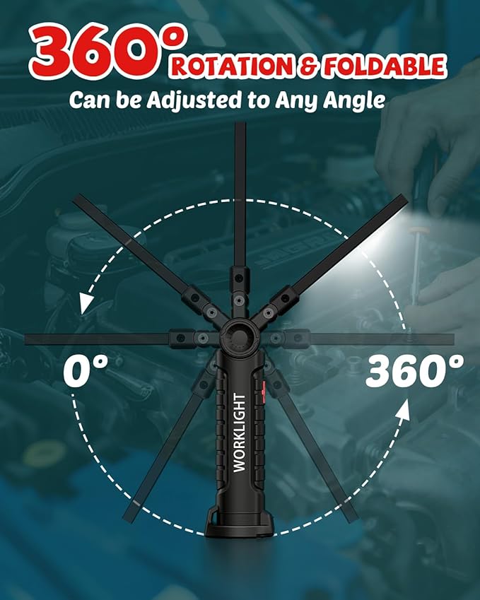 Coquimbo Tool Gifts for Men Him Dad Husband, Rechargeable LED Work Light BBQ Grill with Magnetic Base Hook, 360° Rotate Mechanic Flashlight Mens Easter Birthday Gifts (2 Pack Black)