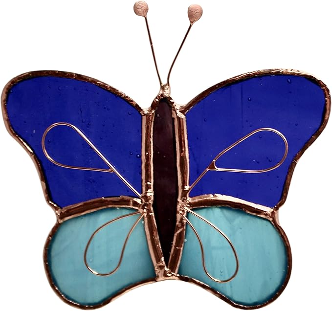 Gift Essentials Blue and Aqua Butterfly Plug in Night Light - Stained Glass Nightlight with On/Off Rocker Switch - Includes One 4 Watt Replaceable Incandescent Warm Glow Bulb