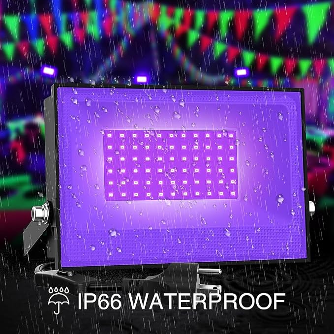Onforu 2 Pack 38W LED Black Lights, Blacklight Flood Light with Plug, IP66 Waterproof, for Halloween Party, Glow in The Dark, Stage Lighting, Aquarium, Body Paint, Fluorescent Poster, Neon Glow,Black
