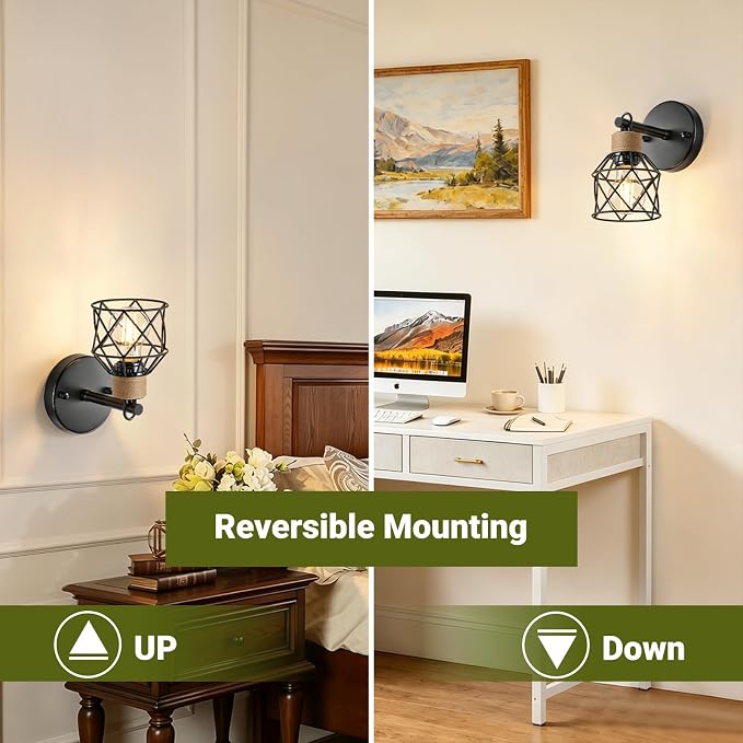Set of 2 Wall Sconces for Bathroom, Black Modern Vanity Lights with Metal Lampshade, Bathroom Wall Lamp for Mirror Kitchen Living Room Hallway Cabinet Porch, E26 Socket