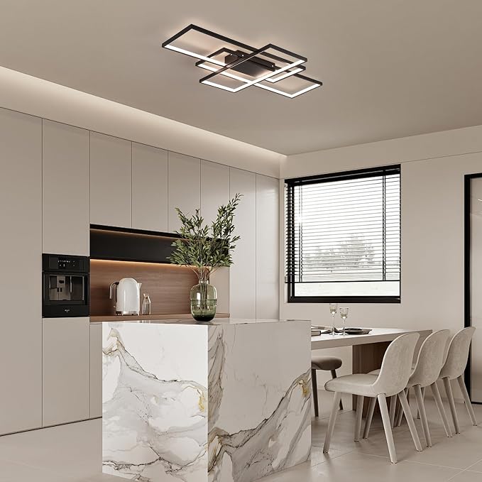 GEADI 35.4" Modern LED Ceiling Light, Dimmable Flush Mount with Remote | Black Geometric Square Light Fixture with Adjustable Color Temperature for Kitchen, Bedroom, Dining Room and Hallway