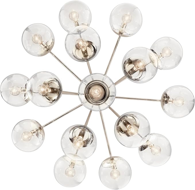 Kichler Silvarious 16-Light Convertible Chandelier, Soft Modern Light with Clear Glass in Polished Nickel, for Dining Room, Living Room or Foyer (26" x 38"), 52702PNCLR