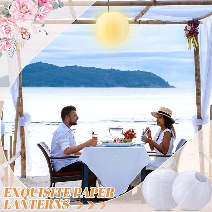 Glooglitter 5 Pcs 20 Inch Large White Paper Lanterns Gaint Chinese Moon Round Paper Lamp Japanese Jumbo Hanging Lanterns for Wedding Graduation Bridal Shower Birthday Party Supplies Decoration