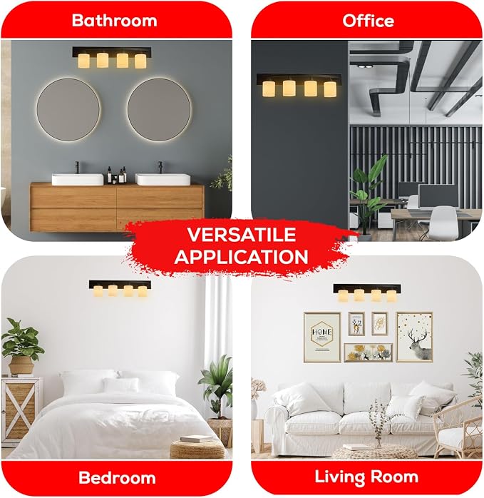 4-Light Bathroom Vanity Light Fixture – Oil Rubbed Bronze | Modern Frosted glass shades with E26 socket. Matte Wall sconce lighting perfect over mirror, kitchen, hallway, or entryway