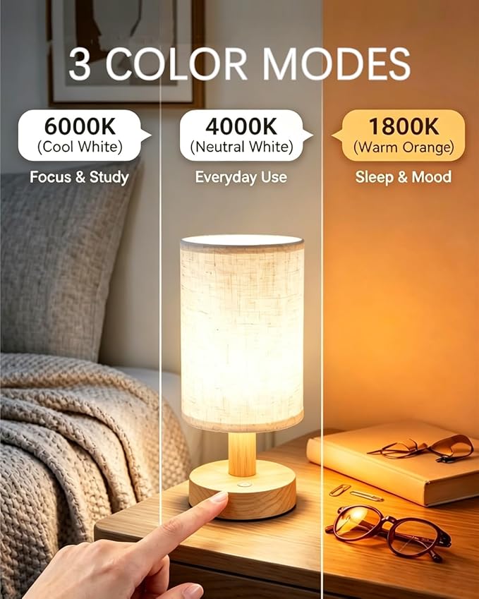 Rechargeable Cordless Table Lamp – 4000mAh Battery Bedside Lamp, Mini Touch Control Dimmable LED Light with 3 Color Modes, Portable Night Light for Bedroom, Dorm, Living Room, Desk, Sofa Side