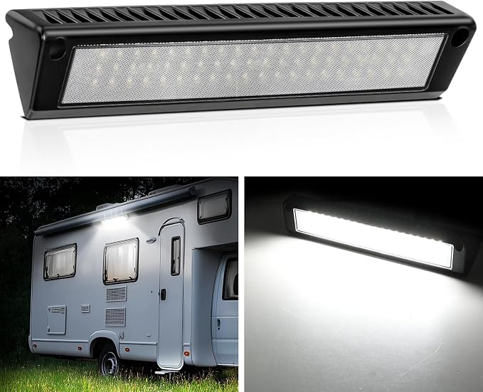 Nilight 1PC 13 Inch RV Exterior Light White Beam for RV Trailer Camper SUV | 1PC LED porch scene cargo light, black aluminum housing, 12V 24V waterproof for RVs trailers campers 5th wheels