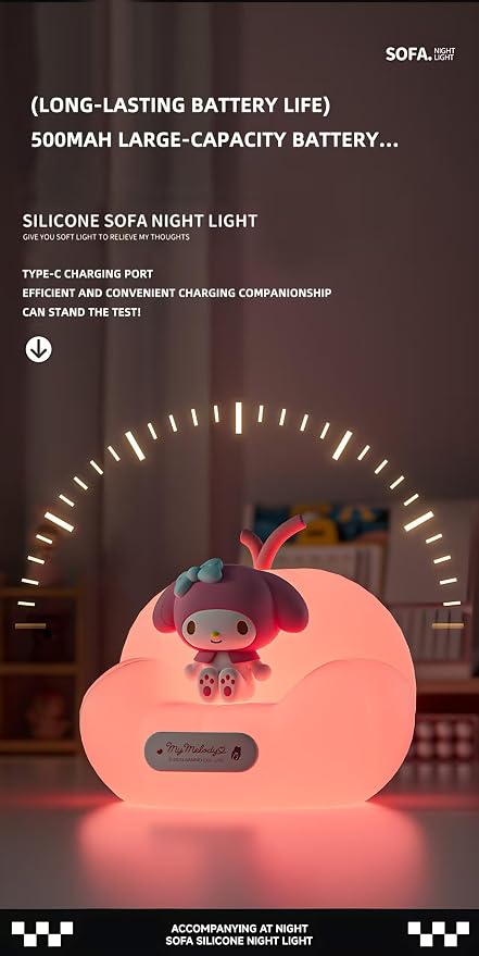 Cute Melody Night Light, Cartoon dimmable sili Cone Children's Night Light, Long Battery Life, Rechargeable Melody Light, Toddler Night Light, Gift for Boys and Girls (Pink Melted)
