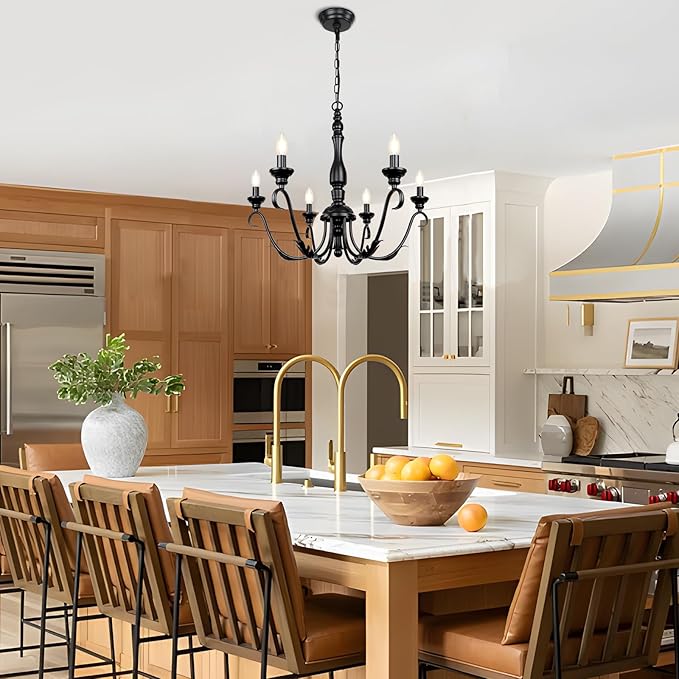 6-Light Black Chandelier, 23.62'' Farmhouse Rustic Chandeliers for Dining Room, Modern Industrial Metal Hanging Light Fixture, Vintage Chandelier for Foyer Entryway Hallway Kitchen