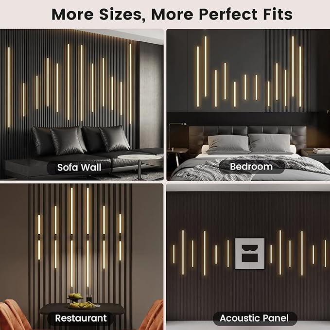 Slat Wall Lights - GloryAir 12Pcs Black Self-Adhesive Wall Panel Light Strips, 3000K Warm White Dimmable Smart Touch Switch for Wood Slat, WPC & Acoustic Panel, Living Room, Bedroom & Stair Decor