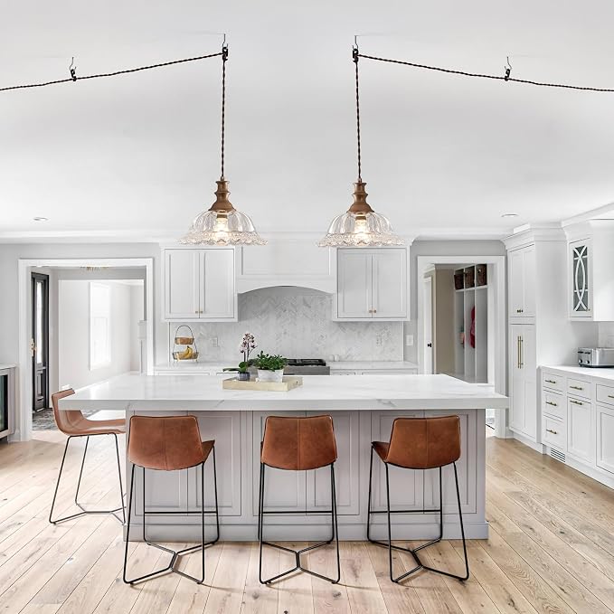 HDDFL Plug in Pendant Light Fixtures Vintage Pendant Lighting with Plug in Cord Hanging Light Kitchen Glass Hanging Lamp with Switch for Island Dining Room Living Room